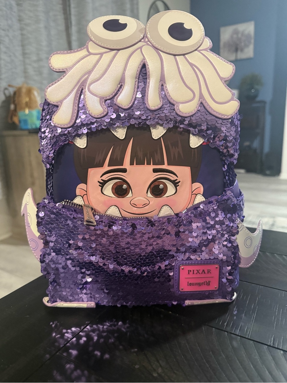 NWT Disney Monsters Inc Boo Purple Sequin Loungefly Backpack -Grail!